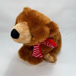 Golden Bear Co. Soft & Cuddly Sitting Bear 15" Large Red Stripped Scarf